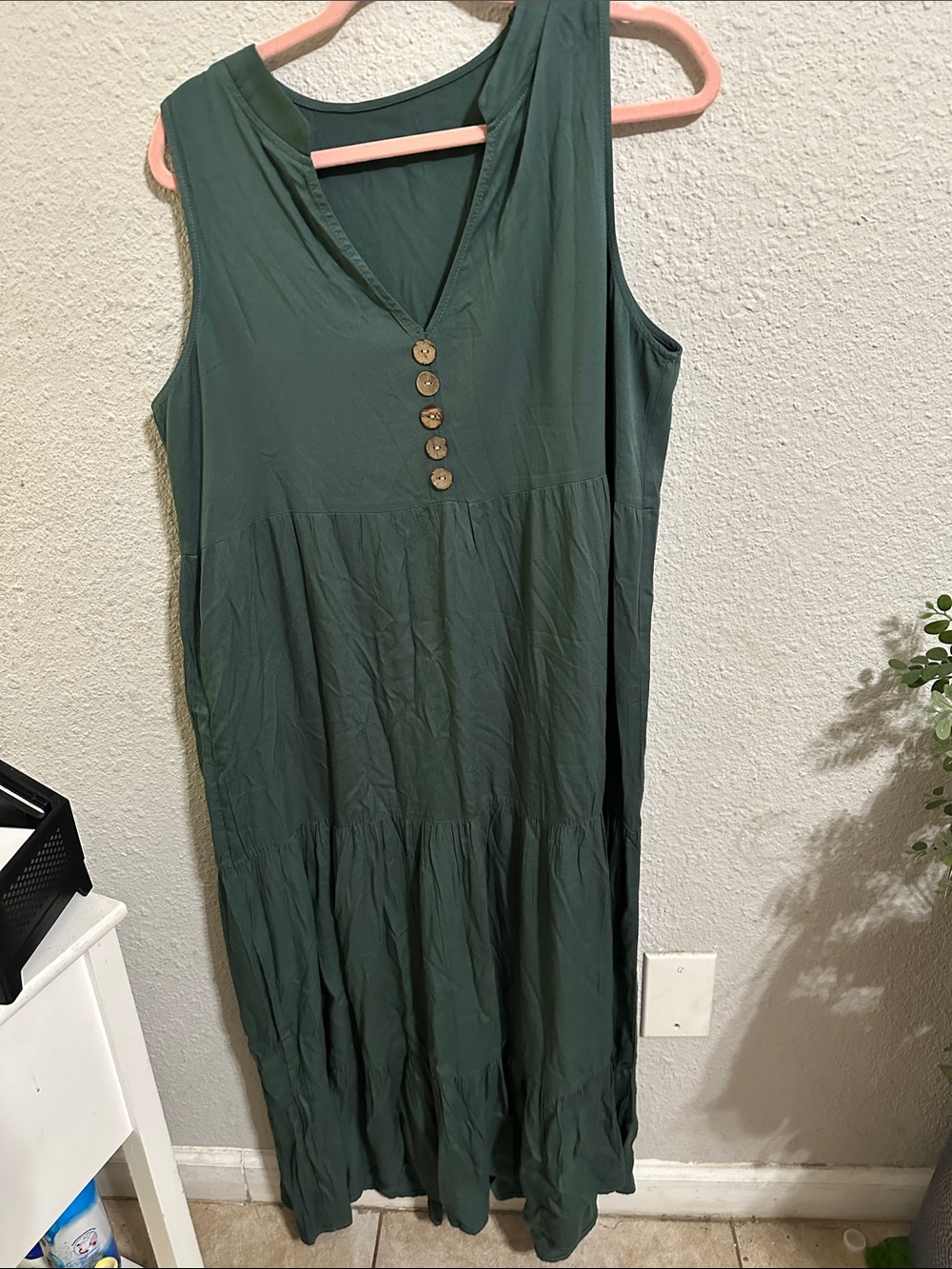 Sleeveless Button-Front Maxi Dress in Forest Green